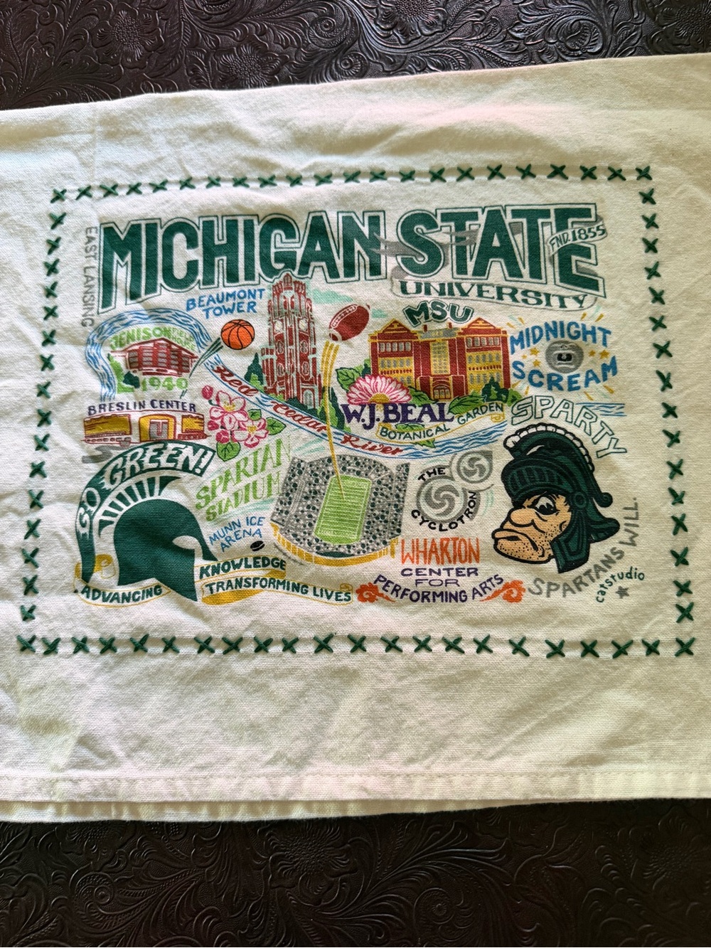 Michigan State University Graphic Souvenir Tea Towel - Green & White